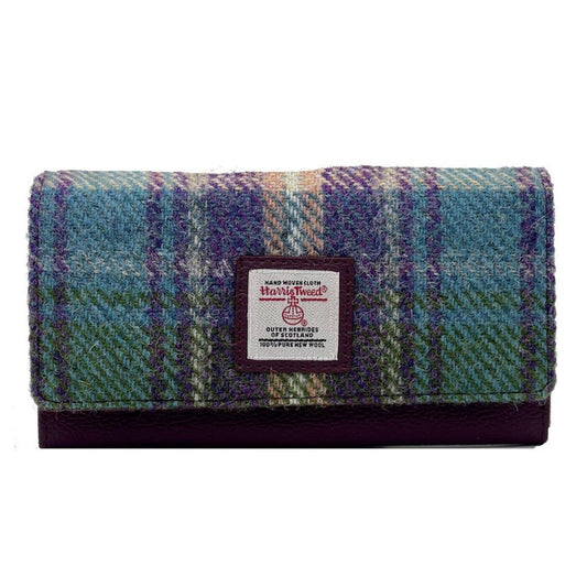 Harris Tweed Ladies Envelope Purse Green/Purple Plaid