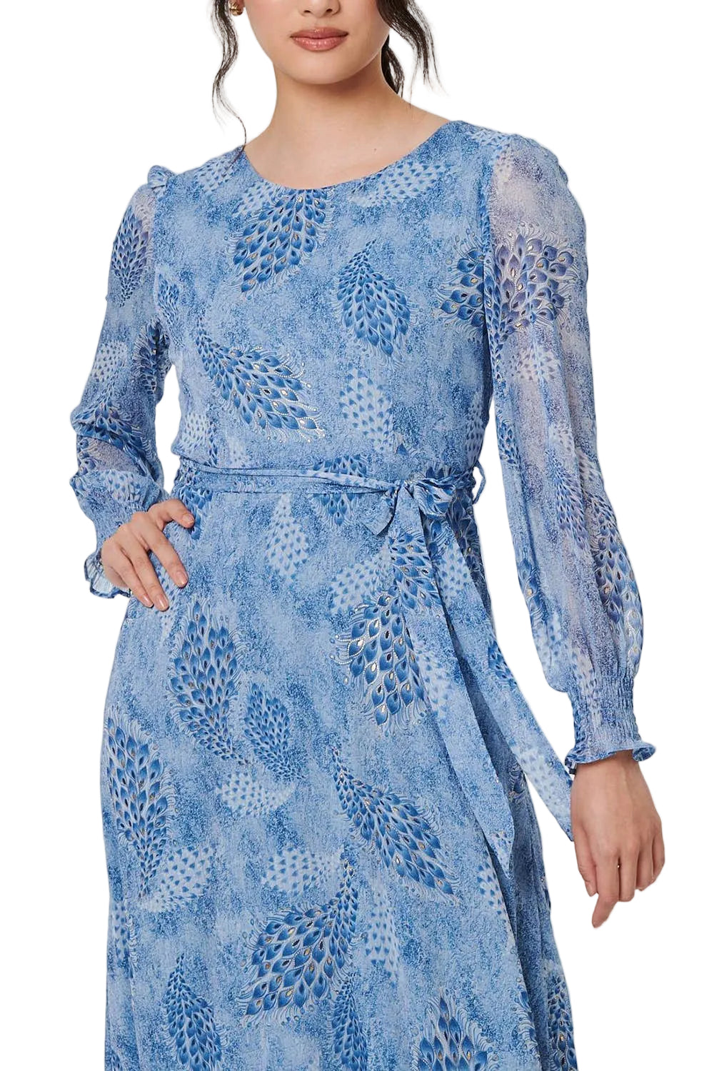 Feather Print Semi Sheer Maxi Dress