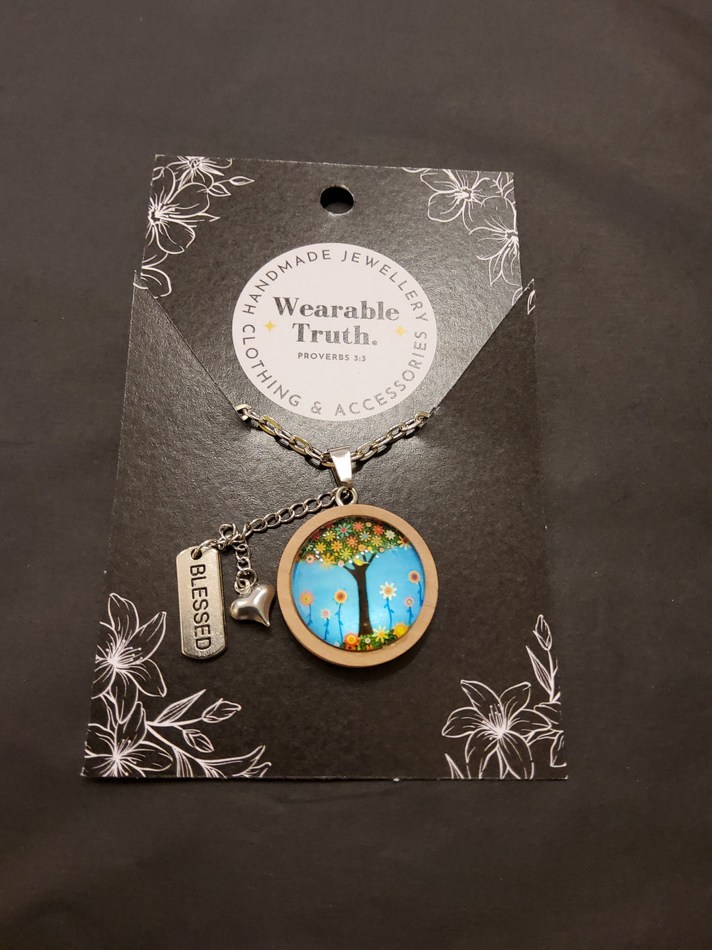 Wearable Truth Tree Necklace With Blessed & Heart Charms
