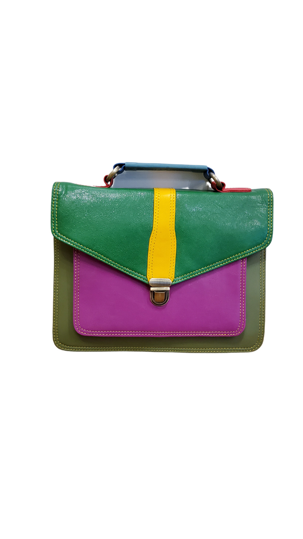 Green and purple leather crossbody bag