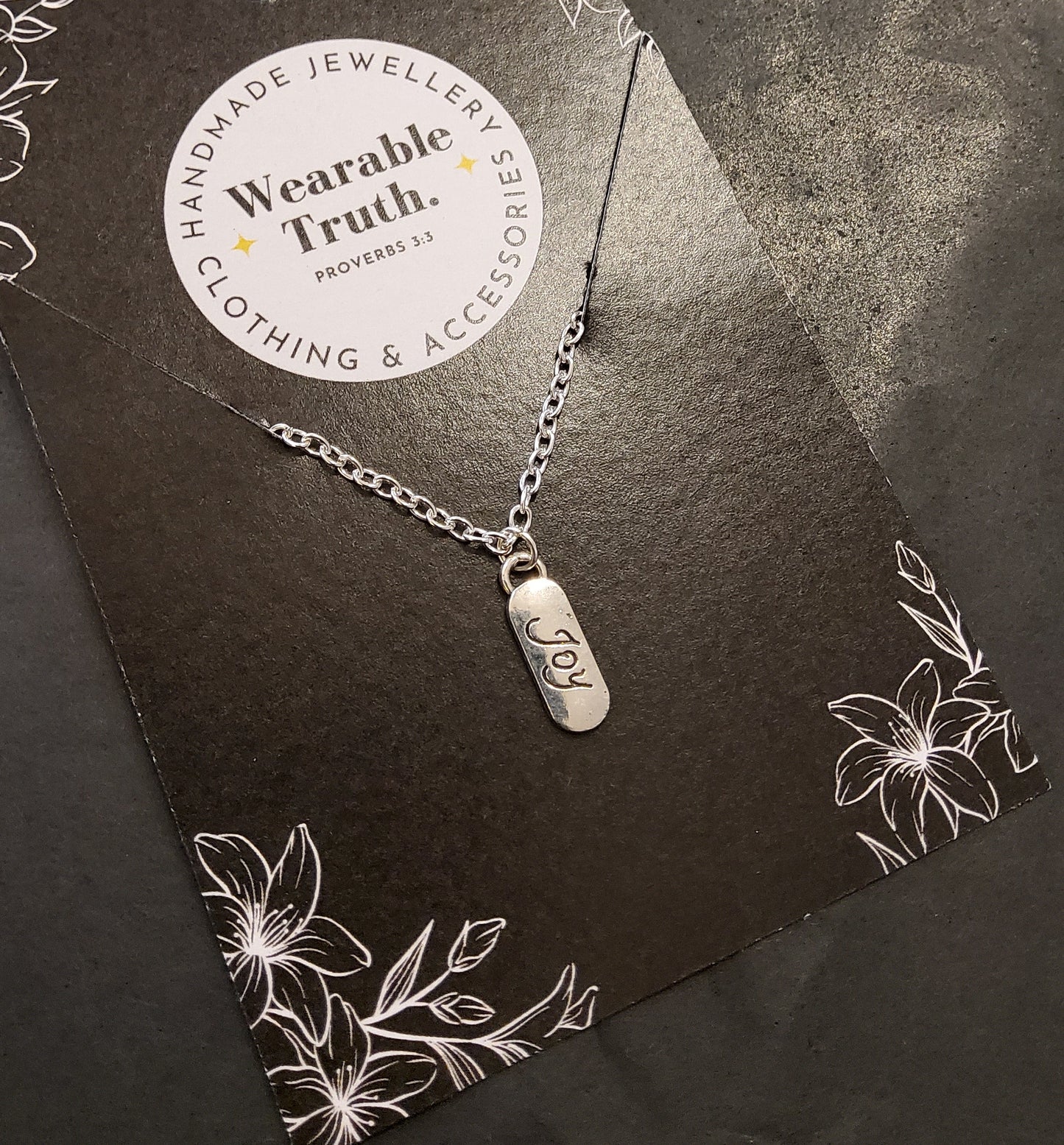 Christian jewellery handmade in Northern Ireland. Silver necklace Joy.