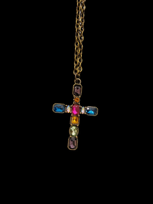 Bejewelled Colourful Cross Necklace