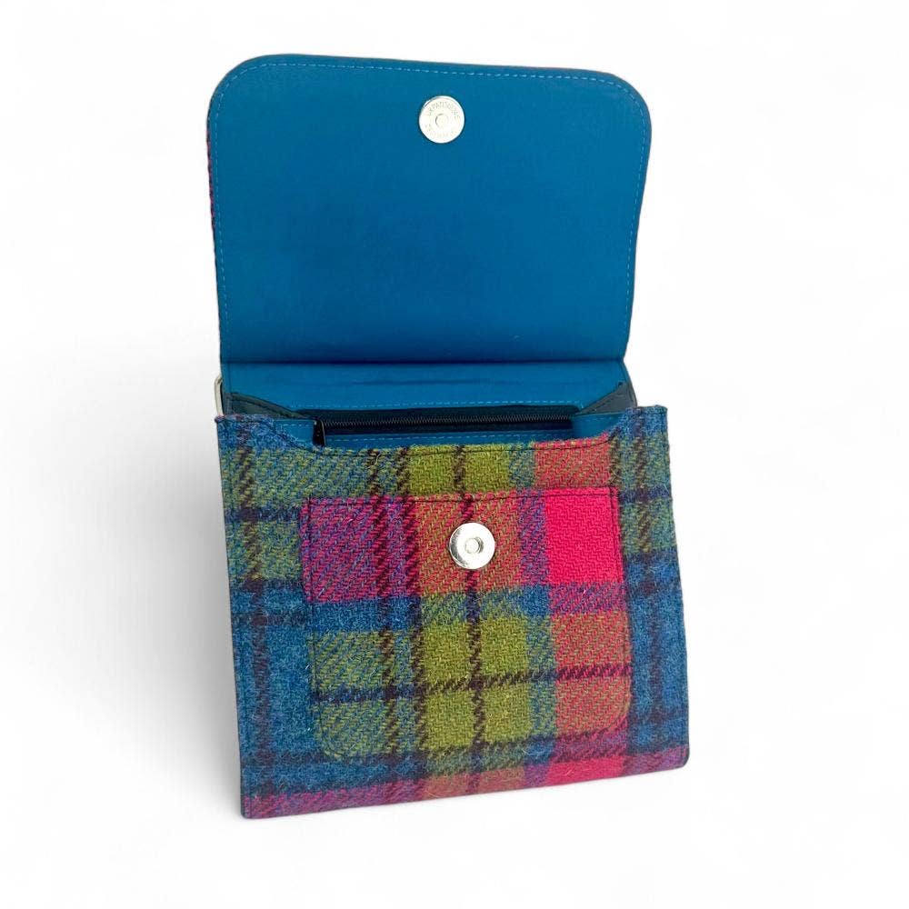 Harris Tweed Medium Satchel Bag Blue/Pink Check