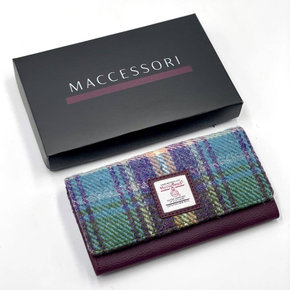 Harris Tweed Ladies Envelope Purse Green/Purple Plaid