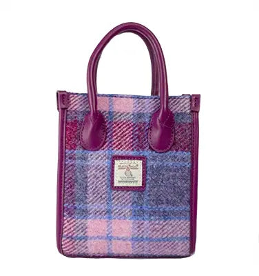 Harris Tweed Ladies Top Handle Bag Pastel Pink Tartan Check