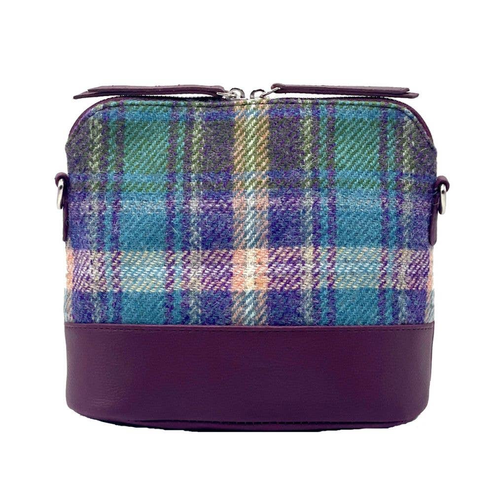 Harris Tweed Square Shoulder Bag Green/Purple Plaid