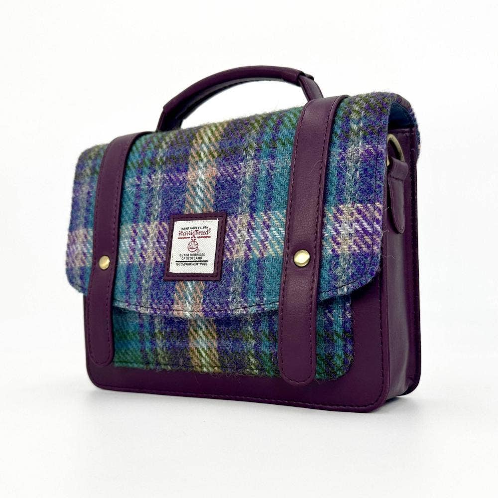 Harris Tweed Ladies Mini Messenger Satchel Bag Green Purple