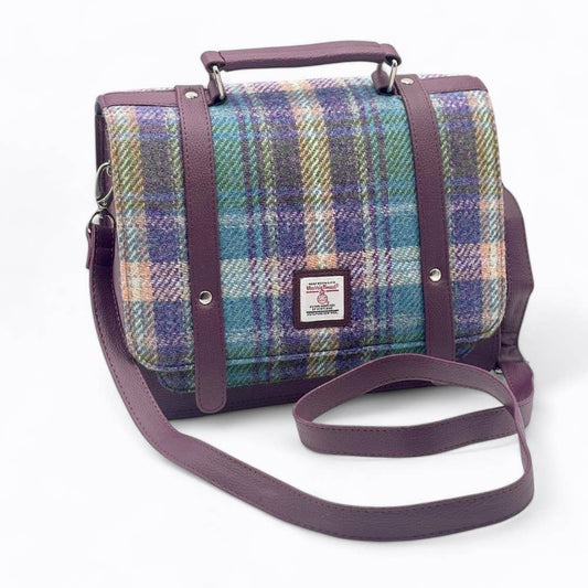 Harris Tweed Ladies Messenger Bag Green/Purple Plaid