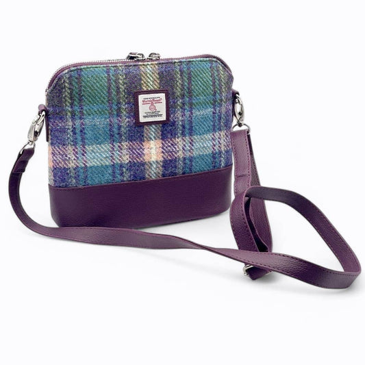 Harris Tweed Square Shoulder Bag Green/Purple Plaid