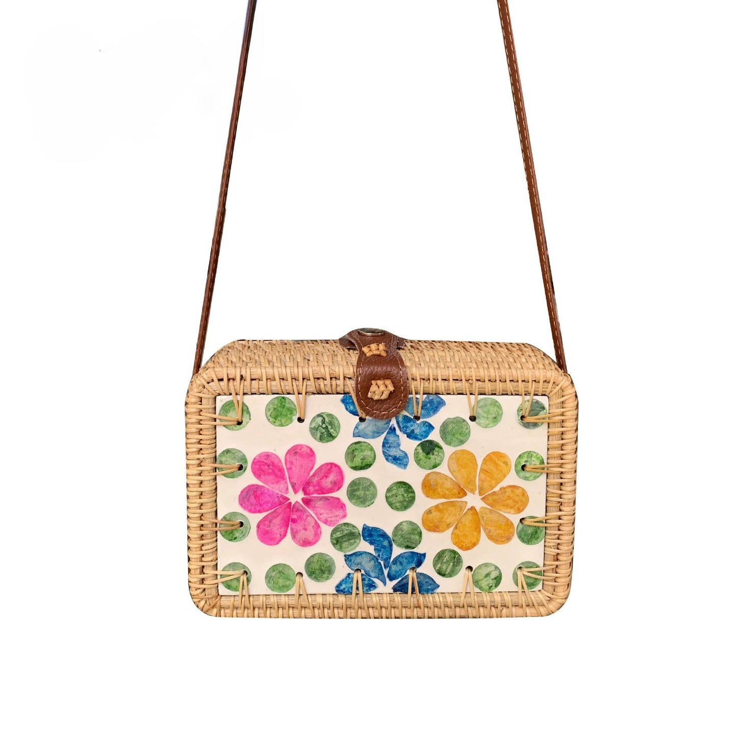 Tropical Multicolored Flowers Straw Beach Box Bag