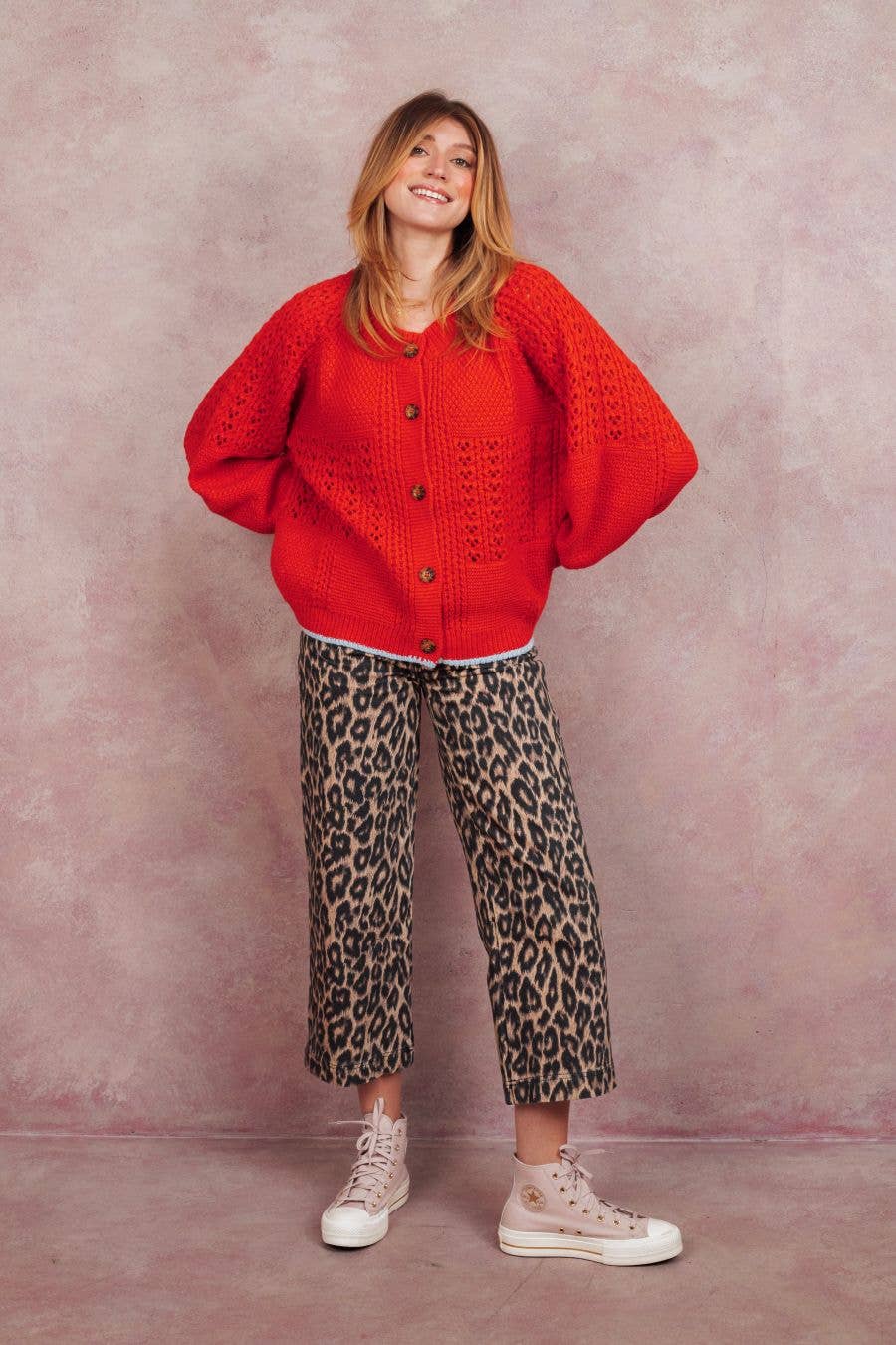 Brigit Pointelle Stitch Balloon Sleeve Cardigan