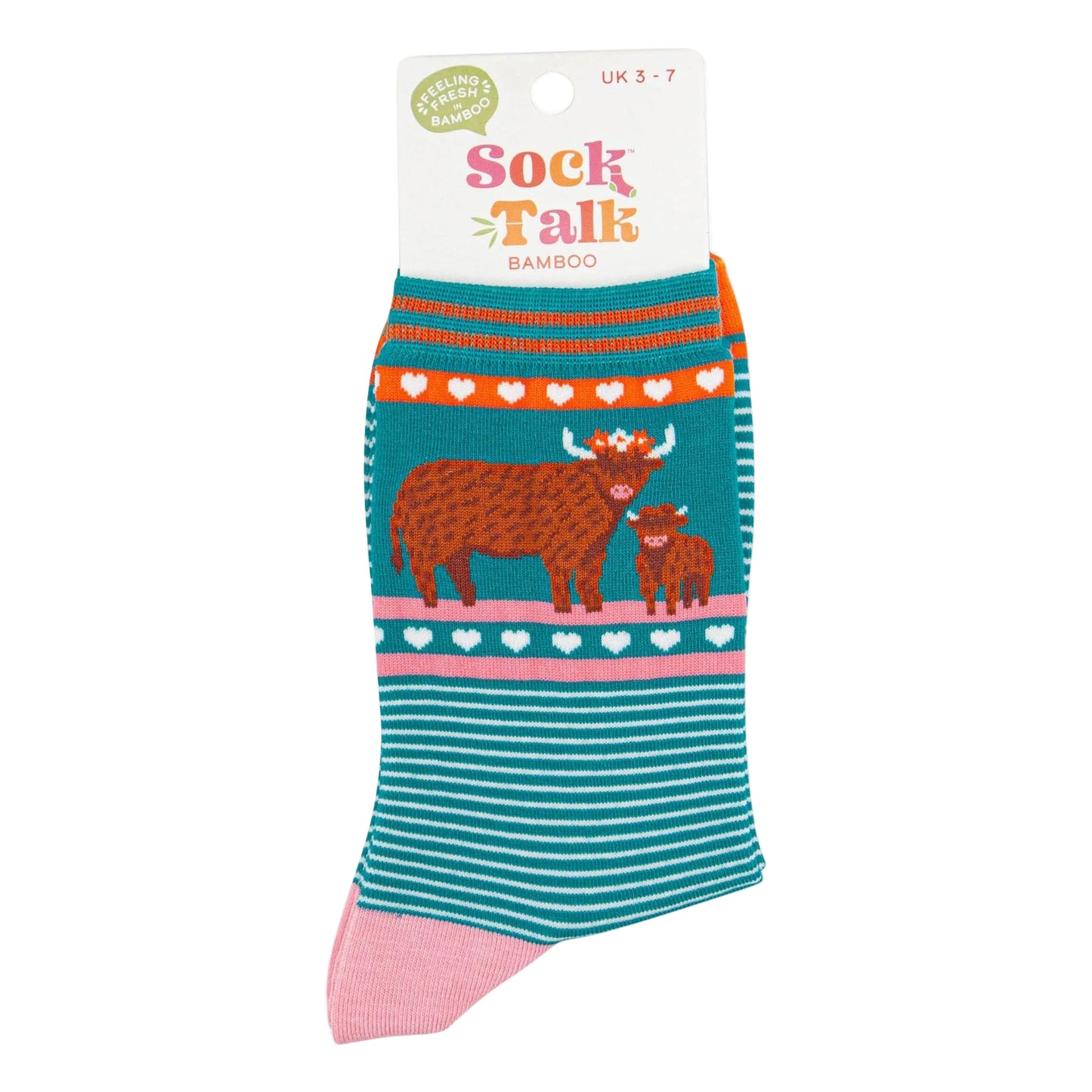 Women's Bamboo Socks - Teal, Highland Cow and Calf