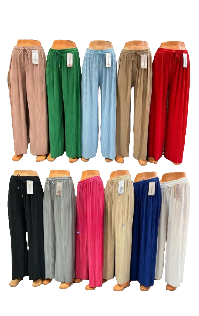 Wide Leg Pleated Crinkle Trousers