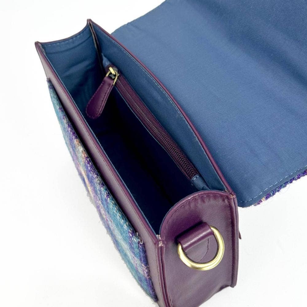 Harris Tweed Ladies Mini Messenger Satchel Bag Green Purple