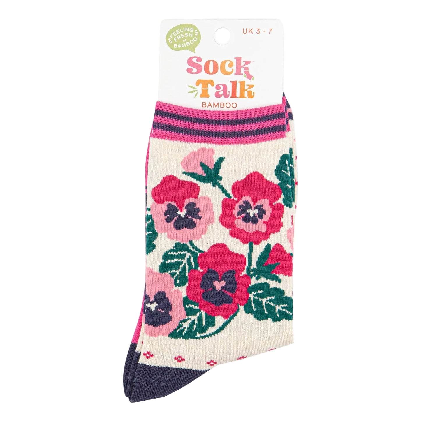Women's Bamboo Socks - Cream/Pink, Pansies