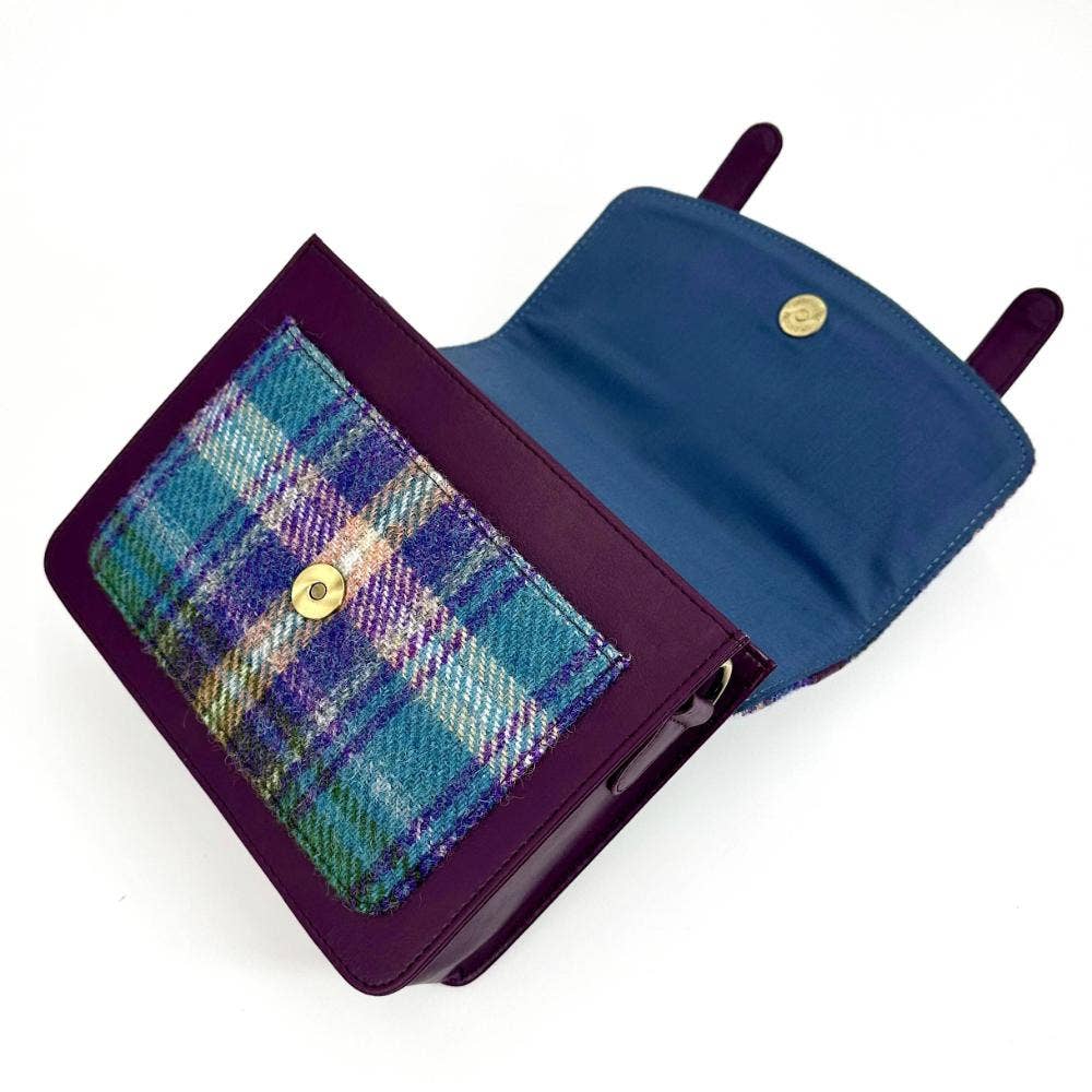 Harris Tweed Ladies Mini Messenger Satchel Bag Green Purple