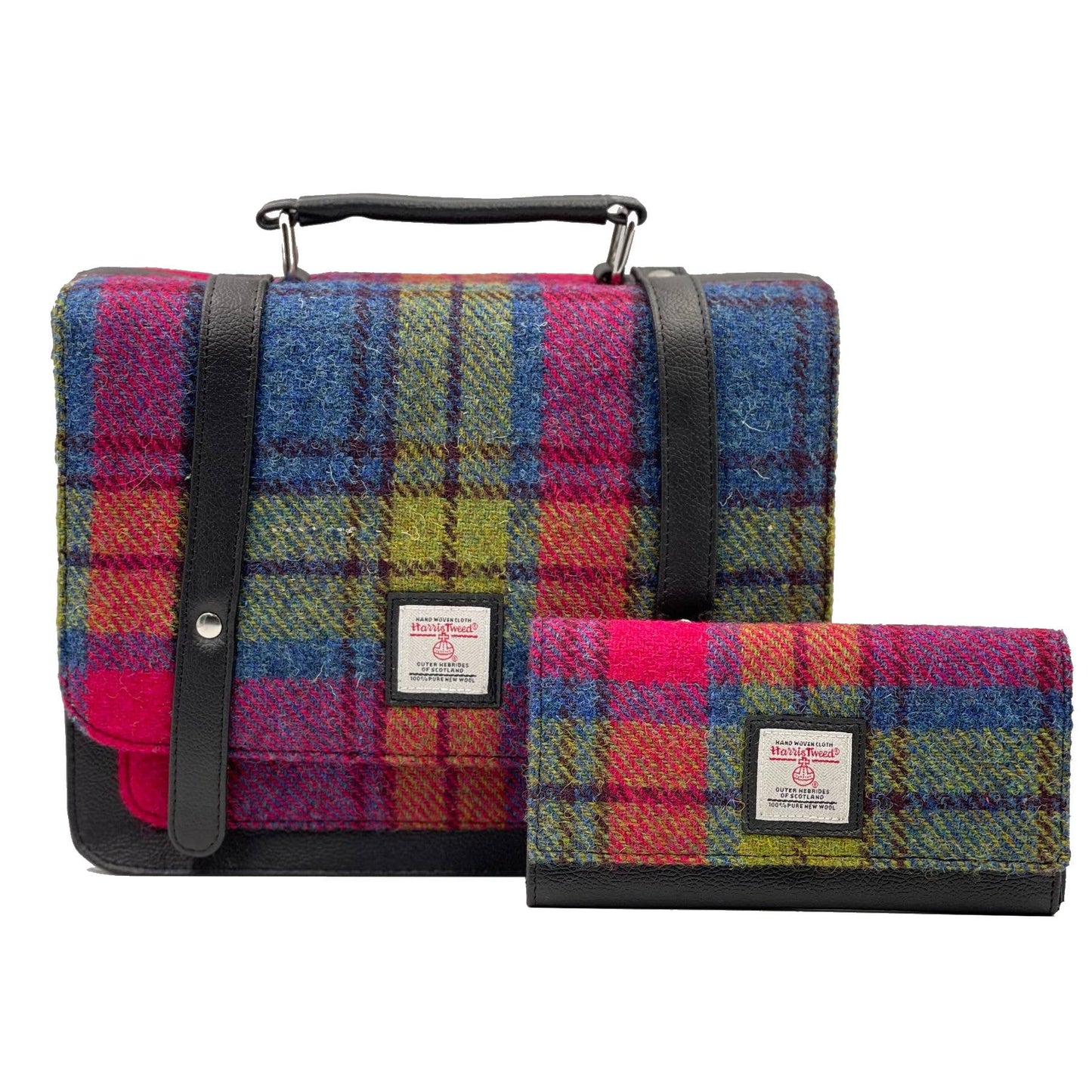 Harris Tweed Ladies Messenger Bag Blue/Pink Check