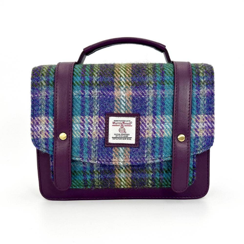 Harris Tweed Ladies Mini Messenger Satchel Bag Green Purple