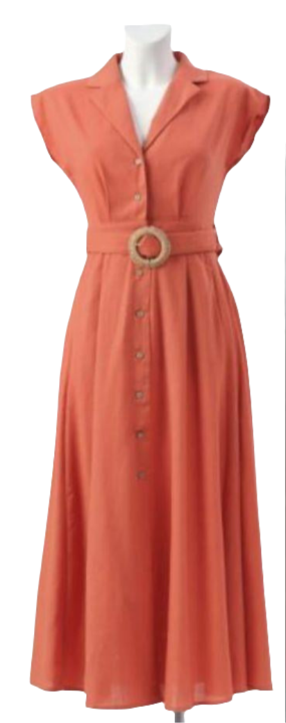 Burnt Orange Linen Blend Dress