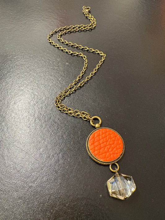 Orange Leather Jewel Necklace