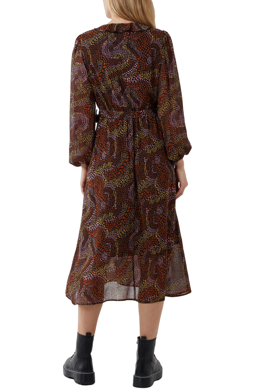 Frilled Polka Dot Wrap Midi Dress