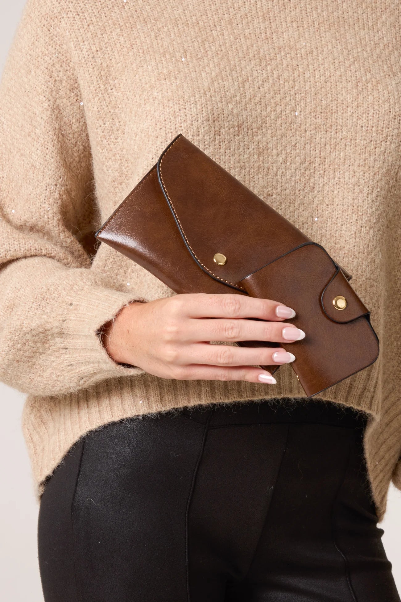 Brown Canvas Stripe Handbag with Brown Clutch Purse