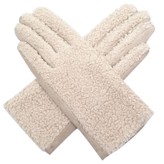 Red Cuckoo Faux Fur Gloves in Cream