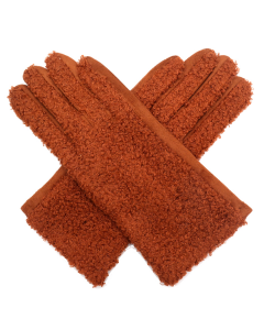 Red Cuckoo Faux Fur Gloves in Tan