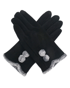 Red Cuckoo Grey Pompom Black Gloves