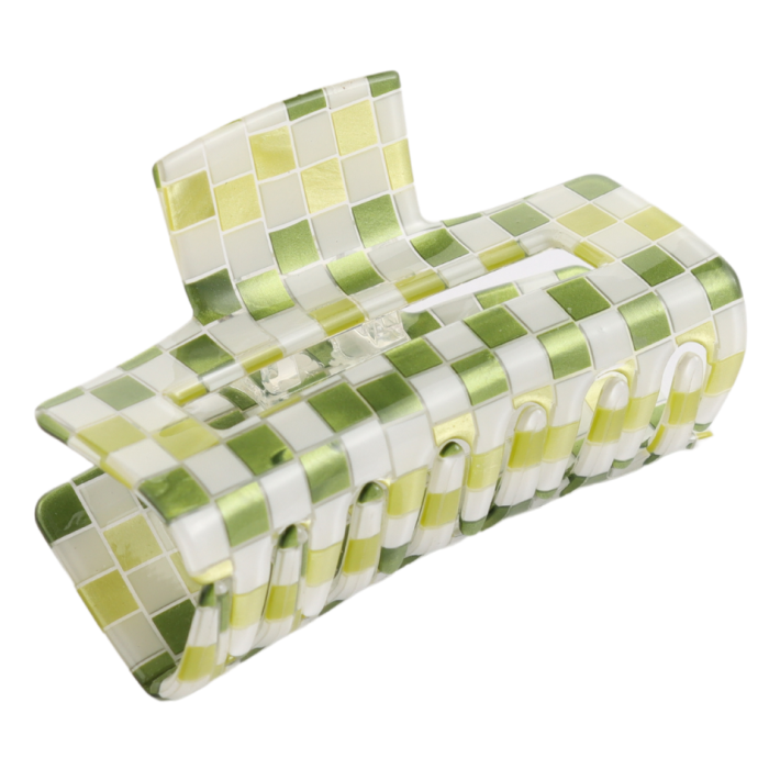 Green Checked Rectangle Claw Clip