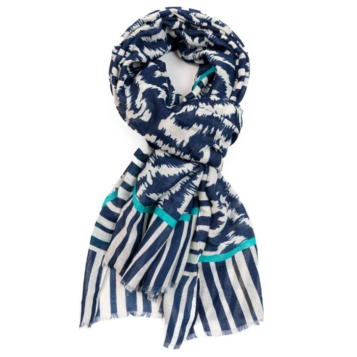 Zebra Print Scarf with Blue Trim