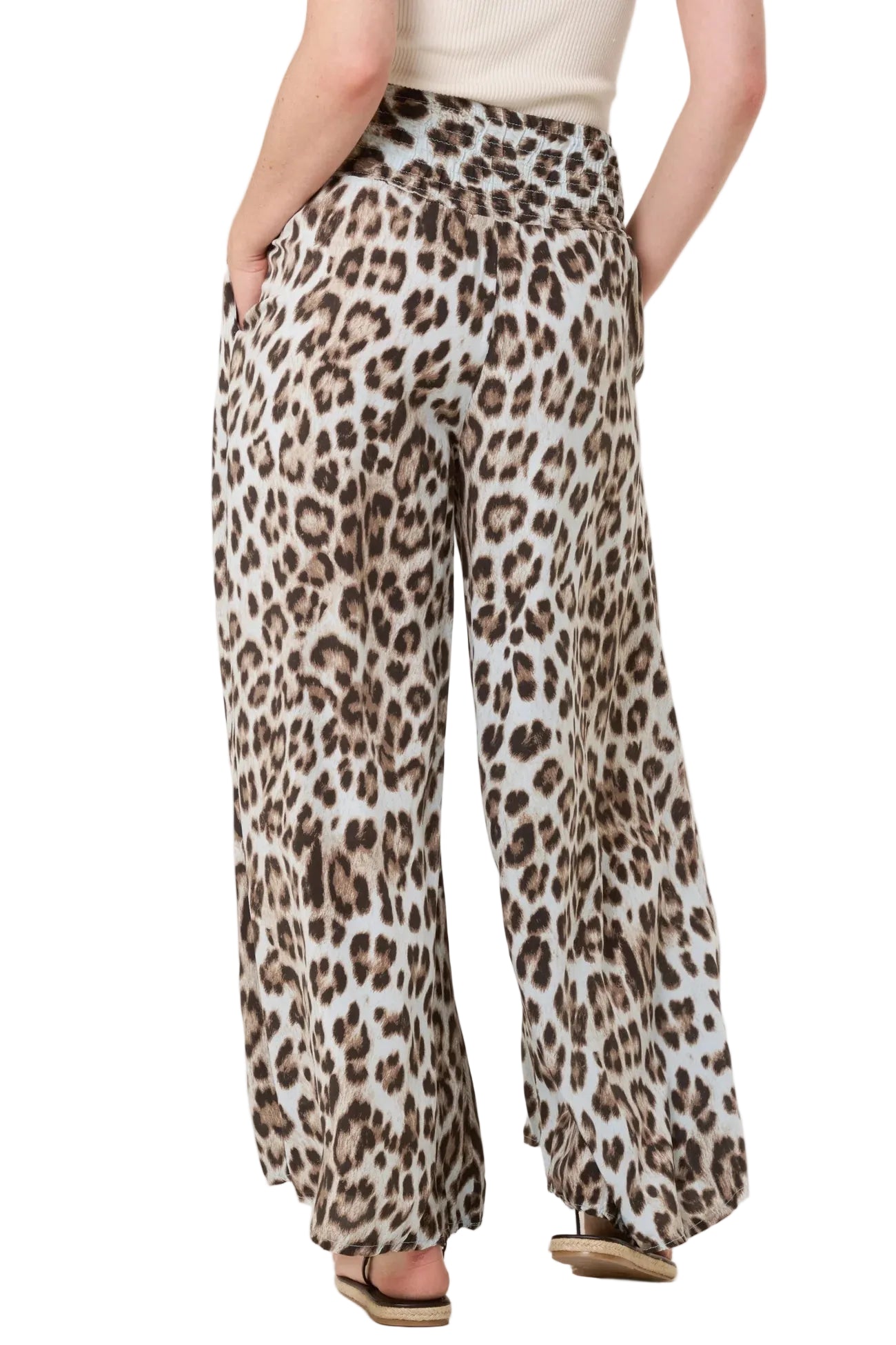 Leopard Print Elastic Wide Leg Trousers