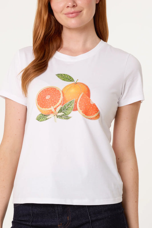 Embellished Orange Design T-Shirt