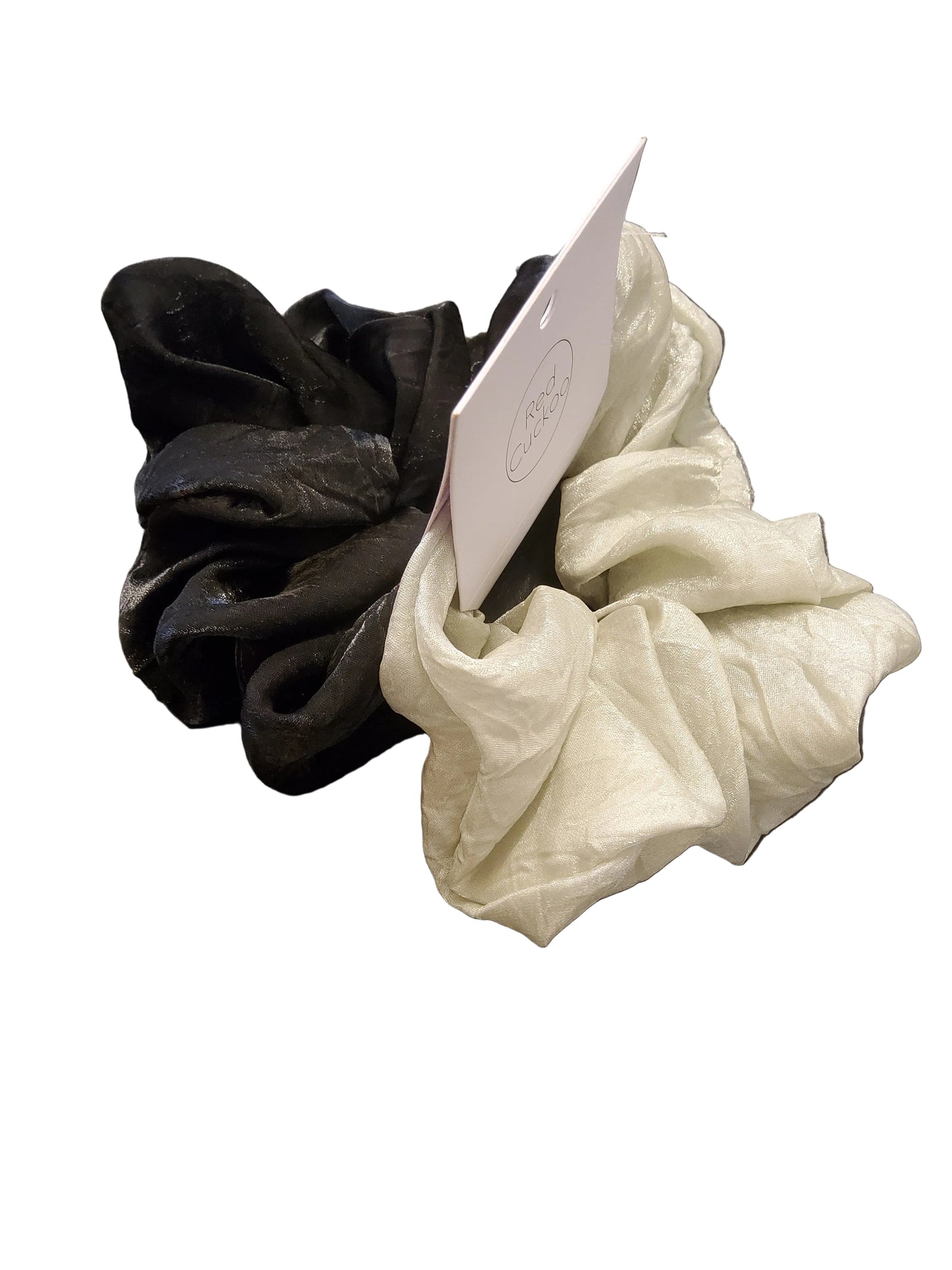 Red Cuckoo Pale Green and Black Scrunchies