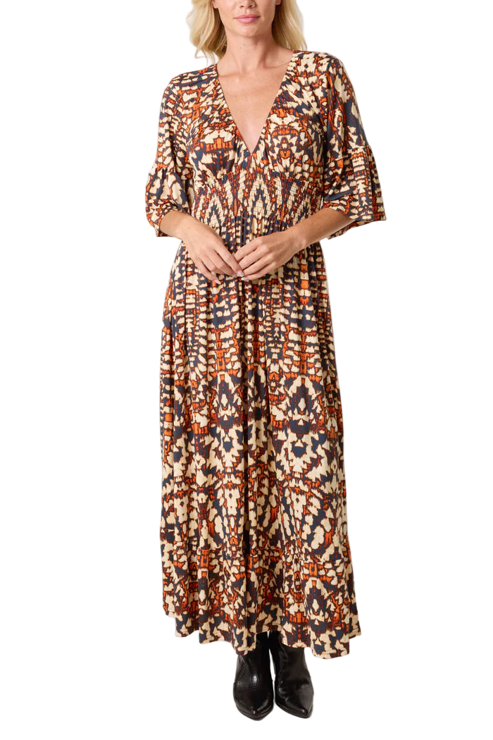 Kaleidoscope Print Shirred Stretch Dress