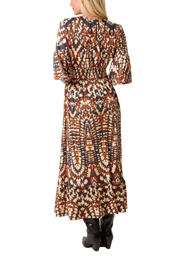 Kaleidoscope Print Shirred Stretch Dress