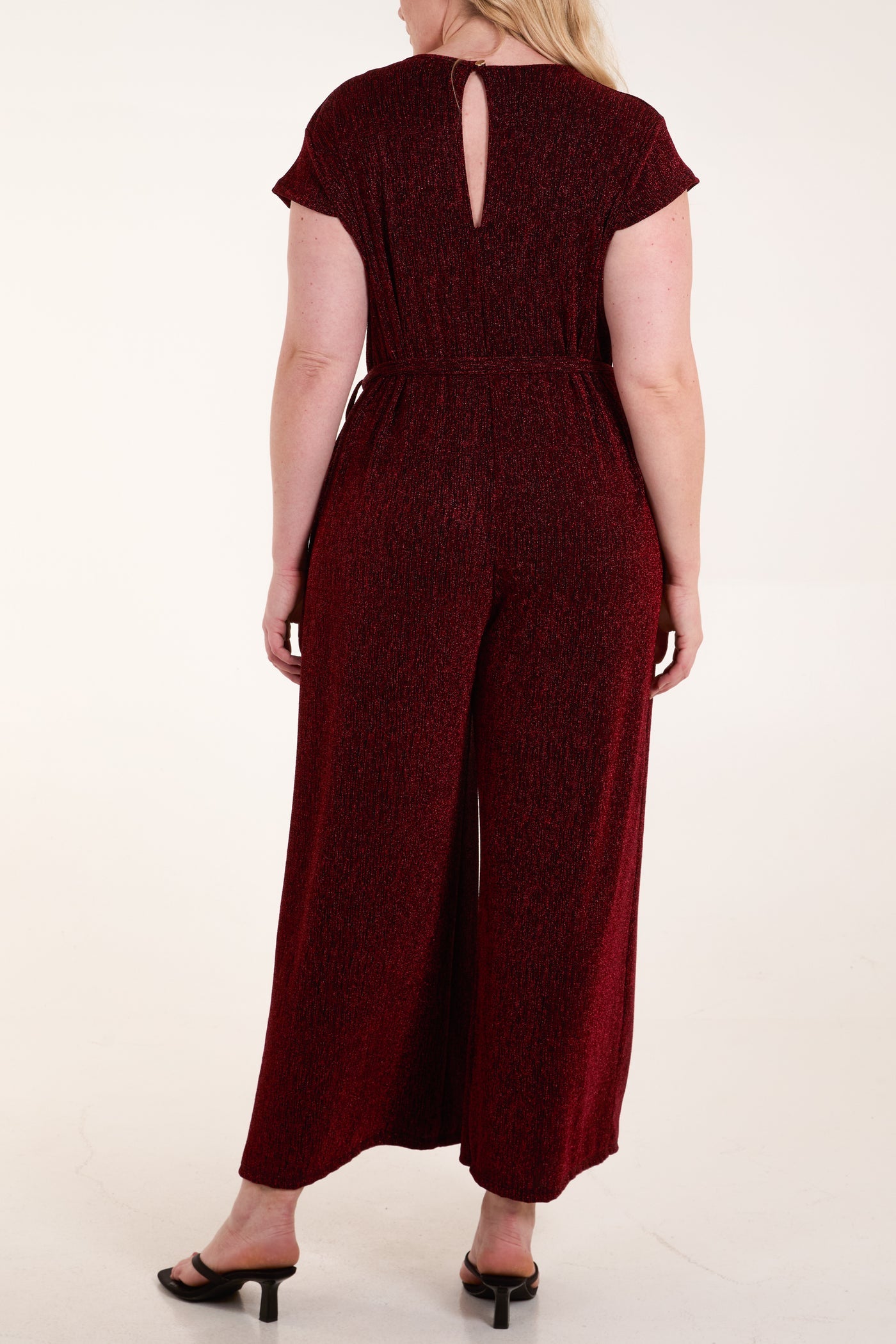 Wine Glitter V-Neck Wide Leg Jumpsuit