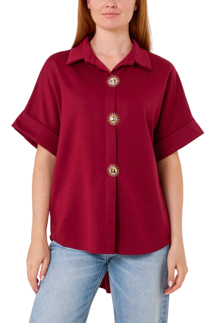 Gold Buttons Jersey Short Sleeve Shirt