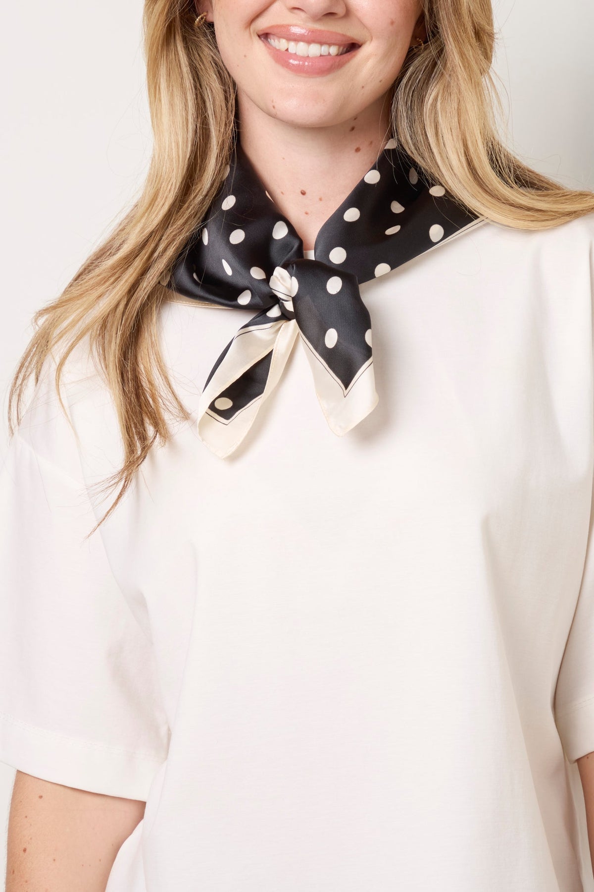 Monochrome satin polka dot scarf