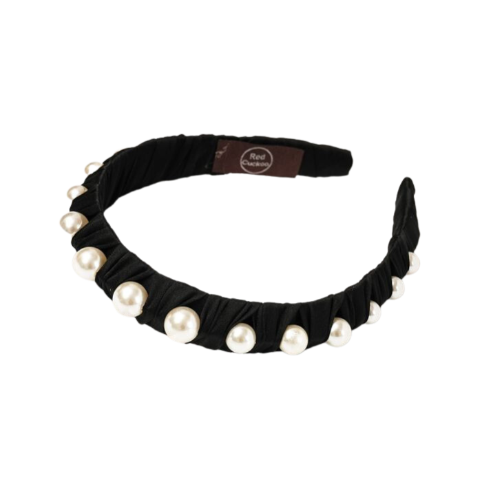 Pearls on Black Headband by Red Cuckoo