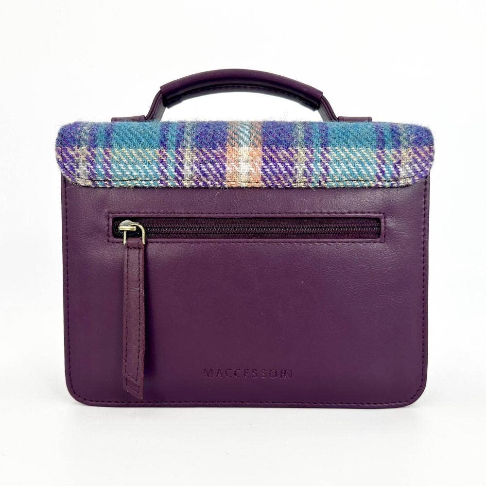 Harris Tweed Ladies Mini Messenger Satchel Bag Green Purple