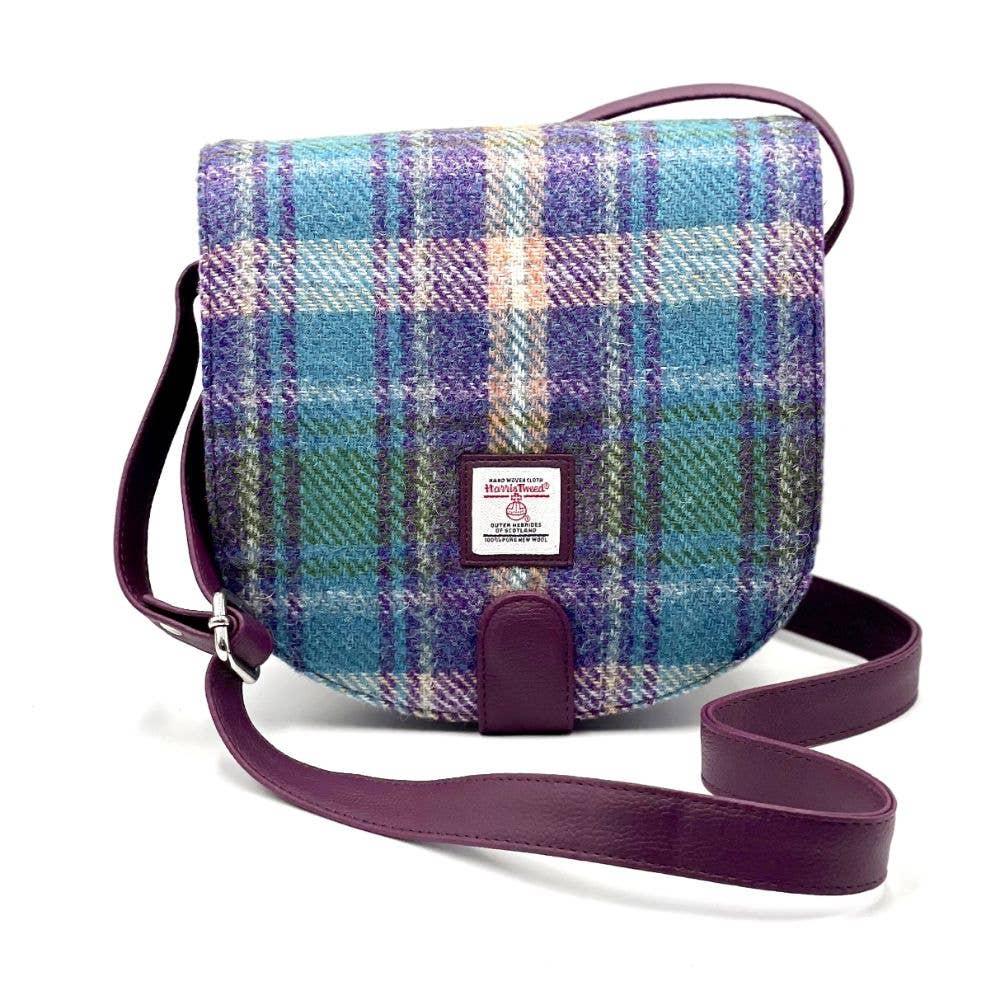 Harris Tweed Crossbody Bag Green Purple Plaid