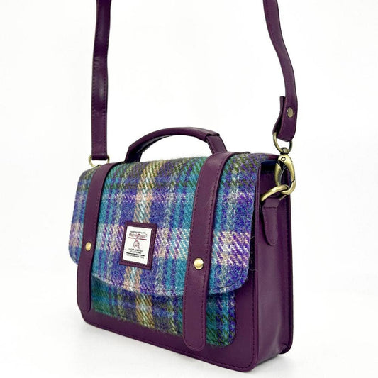 Harris Tweed Ladies Mini Messenger Satchel Bag Green Purple