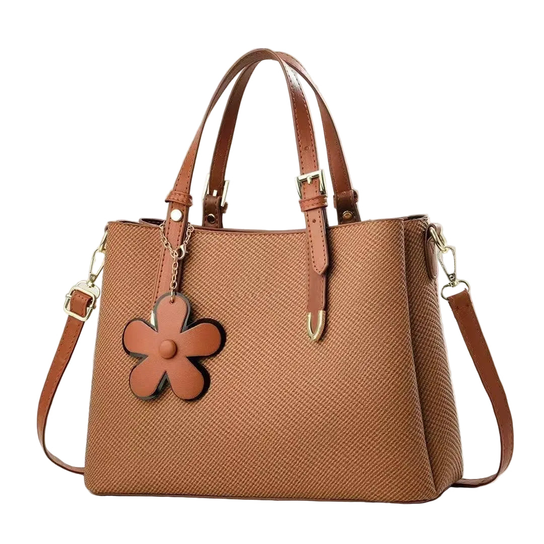 Brown Two-toned Tote Bag+ Flower Pendant
