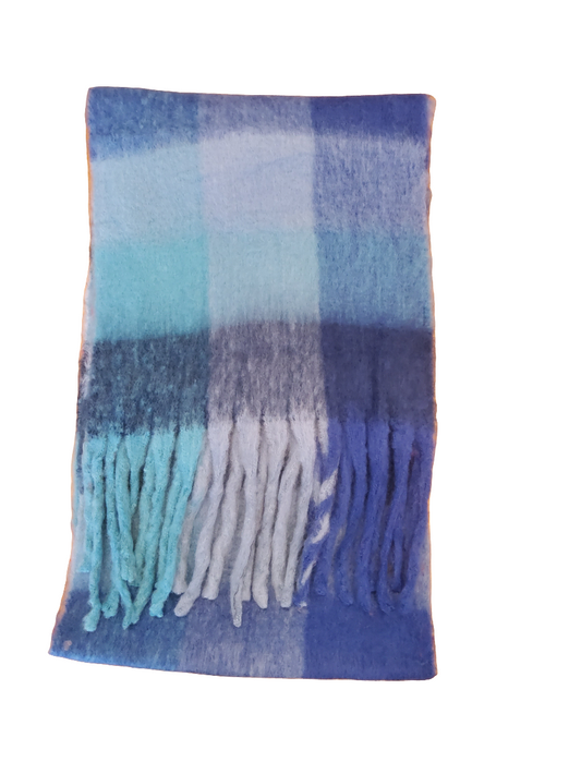 Blue Tone Colourful Checked Scarf