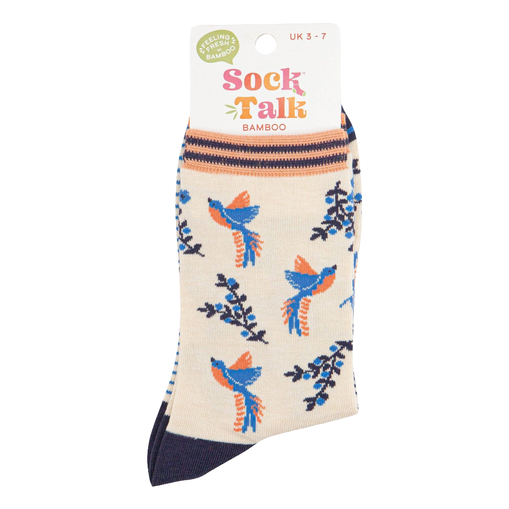 Women's Bamboo Socks - Cream, Hummingbird Floral