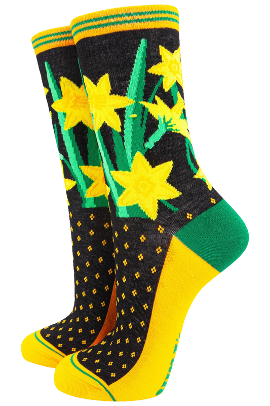 Women's Welsh Daffodil Floral Print Bamboo Socks