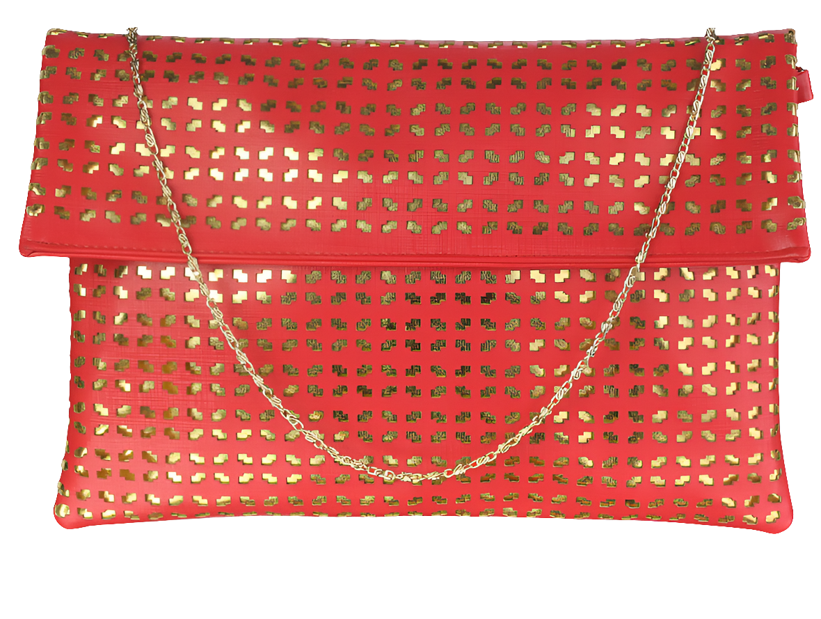 TOMATO RED & GOLD CUT OUT CLUTCH