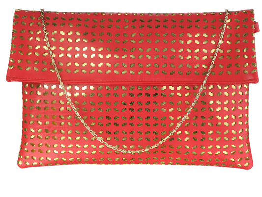 TOMATO RED & GOLD CUT OUT CLUTCH