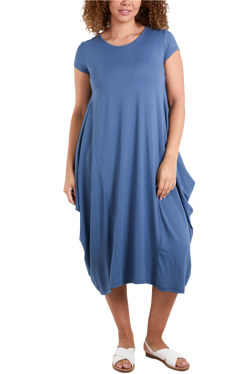 Blue Cap Sleeve Parachute Dress